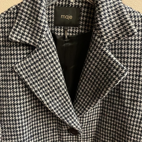 MAJE women’s GARLY wool houndstooth pattern coat collared 2 button OVERSIZED S 1 - Picture 5 of 14